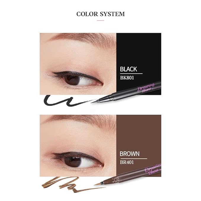 ETUDE Drawing Show Brush Eyeliner, Korean Eyeliner, Soft Pen Type, Clear-Cut Soft Brush, Precise Tip, Long-Lasting, Waterproof, Easy Clean, Korean Makeup, Beauty, Black (0.021 Ounce)