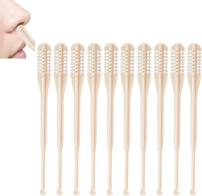 10PCS Nasal Hair Cutter, 2 in 1 Noses Hairs Knife with Earpick, 360° Rotating Nostril Hair Removal Tool, Portable Double Sided Nostril Hairs Remover Tool for Men Women Travel Essentials (Beige)