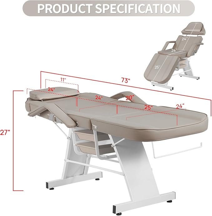 Tattoo Chair for Client Facial Chair Adjustable Multipurpose with Hydraulic Stool for Esthetician Beauty Spa Tattoo Eyelash Equipment Gray