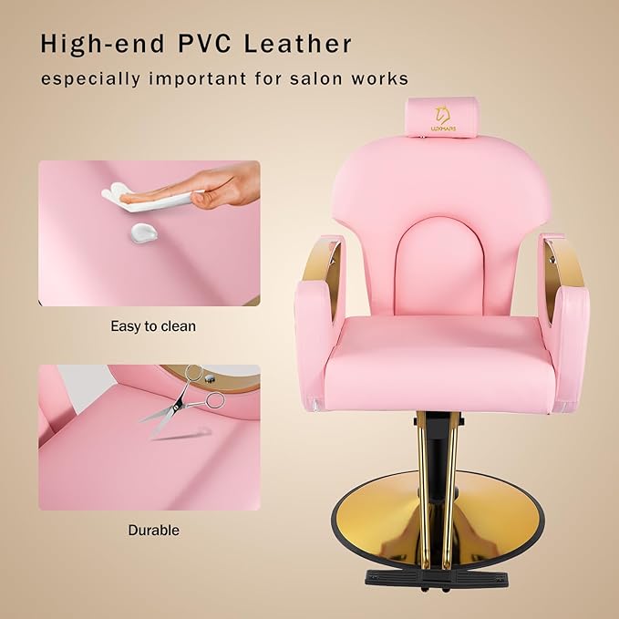 Barber Chair,Styling Chair|Adjustable Height Reclining Salon Chair, Barber Chair for Stylist with Removable Headrest,SPA Equipment for Barbershop,Beauty Salon,Spa (Pink New)