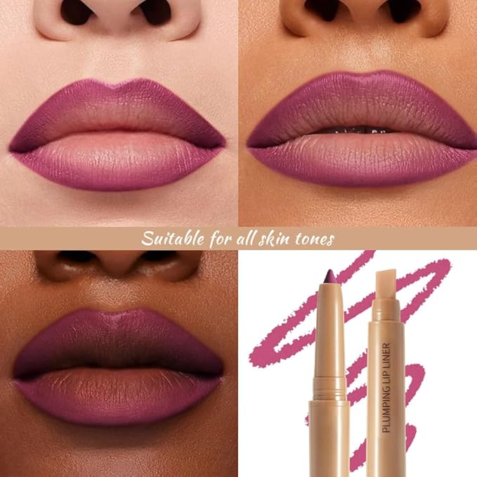Medium Violet Red Matte Lip Liner Pencil, Plump Lip Liners Long-Lasting Creamy Formula, With Silicone Smudger for Define Contours & Sculpting Lip, Waterproof Non-Staining Crayon Lip Liner 03#