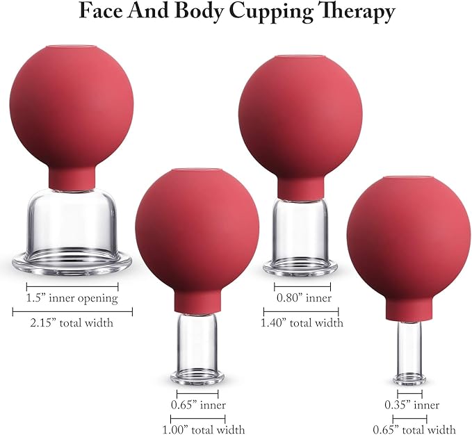 4 Pieces Glass Cupping Set Glass Silicone Cupping Cups Massage Vacuum Suction Cupping Cups for Body Face Leg Arm Back Shoulder Muscle and Joint Pain (Red)