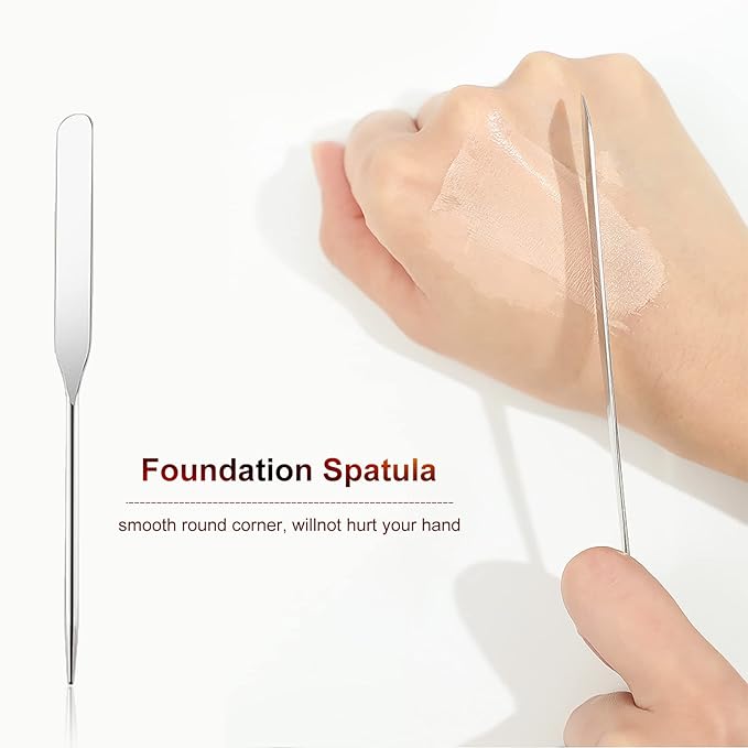 Professional Stainless Steel Makeup Palettes Makeup Spatula set, Makeup Spatula makeup palette Makeup Art Tool For Nail Art Eye Shadow Eyelash Makeup Pigment Blending, with Makeup Powder Puff 2pcs