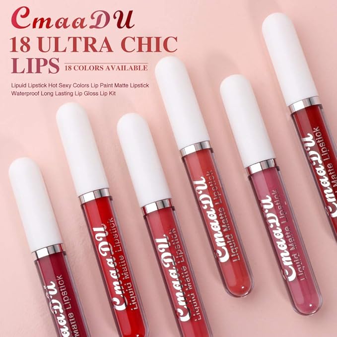 evpct 6Pcs Lipstick Matte Liquid Lipstick Lipgloss Set for Women, Dark Ruby Plum Wine Red Violet Purple Nude Beige Pink labiales mate 24 horas originales matte larga duracion 24 Hour Lipstick