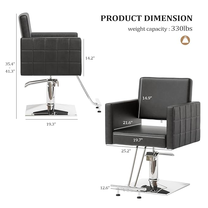 mefeir Black Barber Chair Hair Salon Chair with Heavy Duty Hydraulic Pump, Square Base, Stainless Steel Footrest,Styling Chair for Beauty Spa Hairdressing Braiding