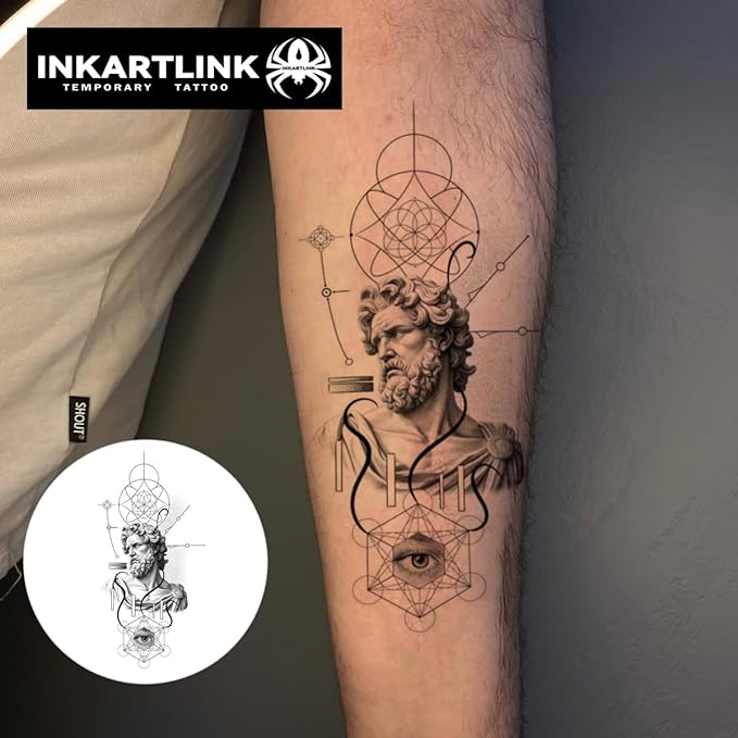 INKARTLINK Semi Permanent Tattoo, beautiful and realistic design, fun tattoo experience,non-reflective, waterproof (Greek geometric creative tattoo 1）