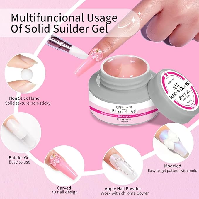 Builder Gel Hard Gel Non-stick Hand 3D Nail Kit Clear & Nude Pink 4Oz, Nail Extension Replace Poly Gels, Multi-functional Long-lasting Carving Nails Art Sculpting120g