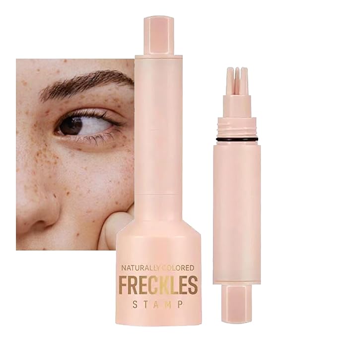 Freckle Stamp with 5 Point Precision Stamp Head, Natural Looking Faux Freckle Stamp Waterproof Fake Freckle Stamp Pen, High Pigment Long-Lasting Lifelike Sunkissed Pencil Tool Makeup (02# Medium)