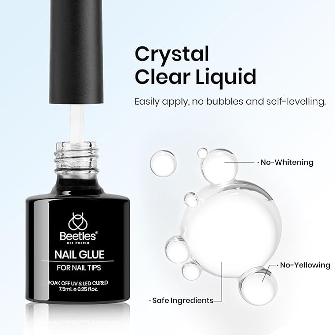 beetles Gel Polish 9 in 1 Gel Nail Glue for Clear Acrylic Nails Tips, Long Lasting Super Strong Brush Nail Glue for Fake Nails, Base Blooming Nail Gel, New Safe Formula, U V Light Cure