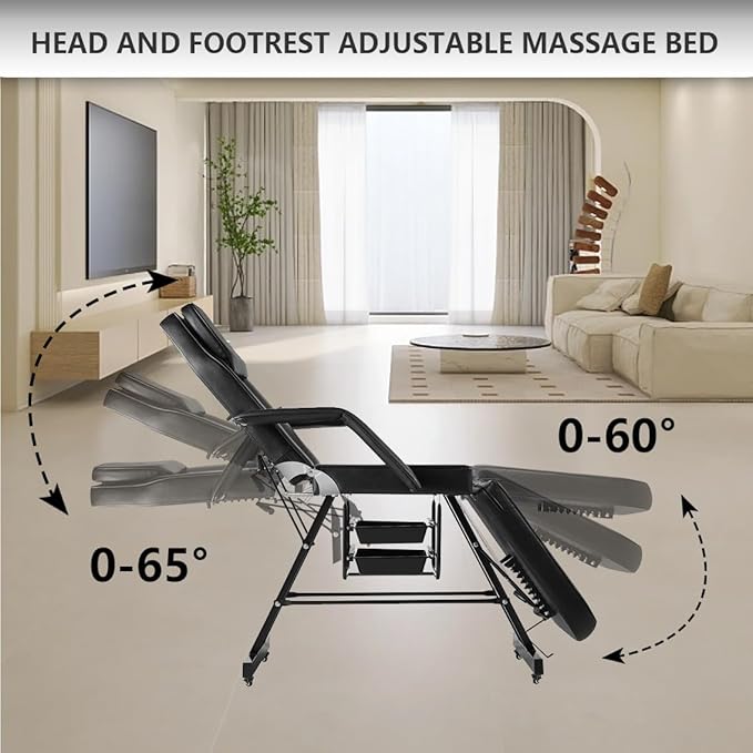 Facial Chair with Wheel Tattoo Chair for Client Beauty Chair Artist Spa Bed Removable Headrest for Client, Esthetician, Artist, Lash Bed Black