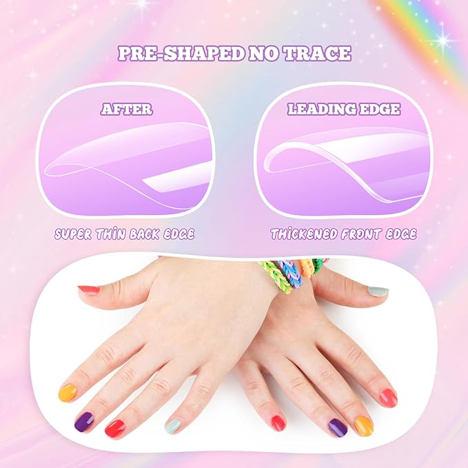 krofaue Kids Fake Nails - Short Oval Clear Nail Tips 240pcs Kids Press On Nails for Little Girls Full Cover Children Fake Nails Decoration 10 Sizes Artificial Acrylic Soft Gel Nail Tips