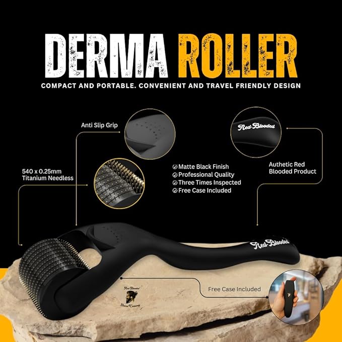 Beard Derma Roller Scalp Hair Care – Microneedle dermaroller for Beard & Facial Hair, Rodillo para Minoxidil, Supports Thicker-Looking Beard, Patchy Beard Filler for Men