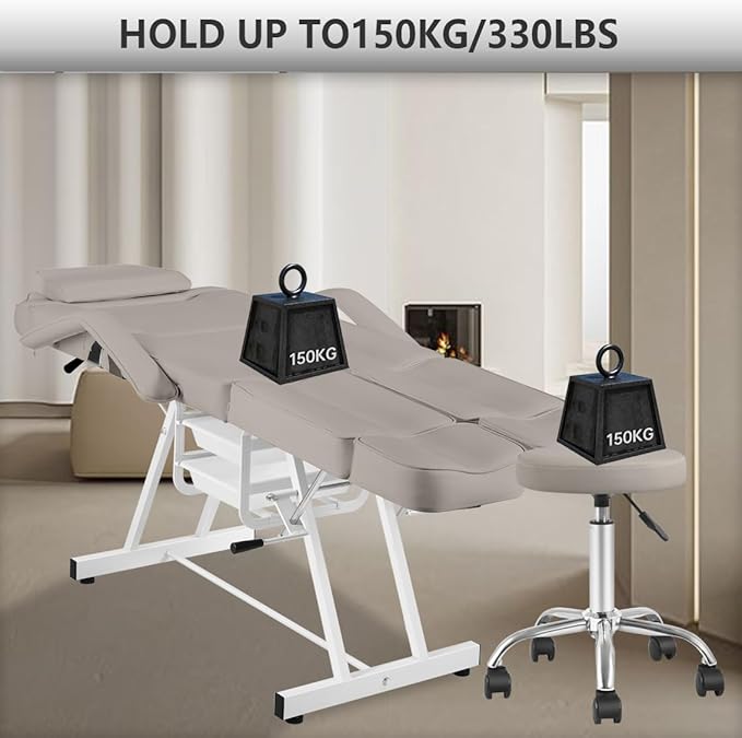 Tattoo Chair with Stool, Facial Bed Adjustable Legs Foldable Facial Chair Spa Bed for Client for Beauty Capacity 330lbs Gray