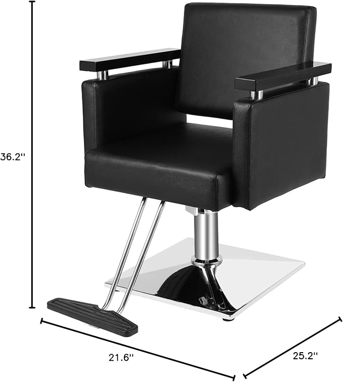 OmySalon Hydraulic Styling Chair for Hair Salon, Modern Hairdressing Barber Chair w/Square Base & Footrest, 360 Degrees Swivel, Beauty Spa Equipment