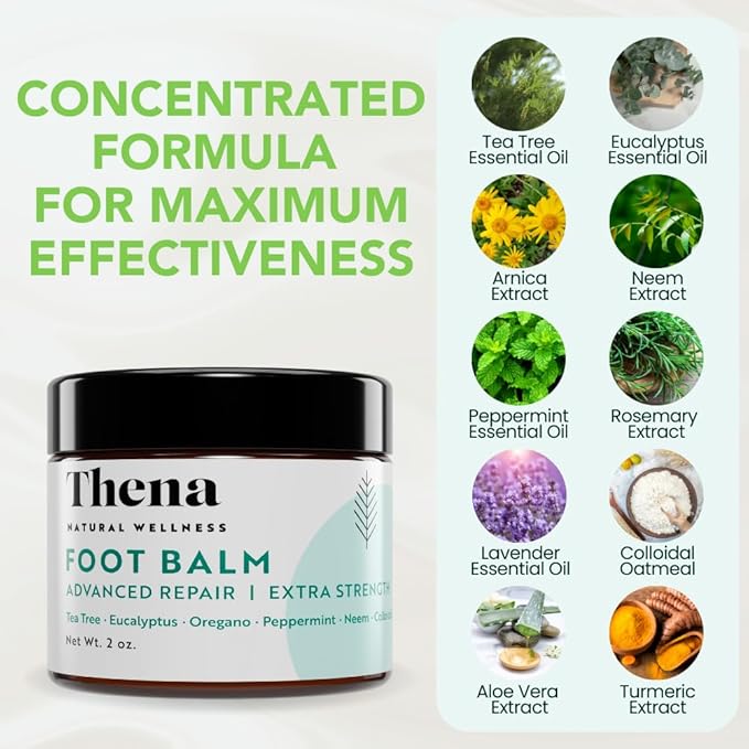 Thena Athlete’s Foot Cream Relieves Itching & Repairs Dry Cracked Feet & Heels, Extra-Strength Foot Balm with Tea Tree Peppermint Neem, Plant-based Treatment for Itchy Skin, Jock Itch, Ringworm