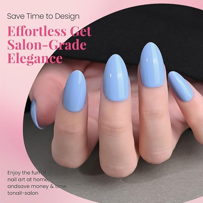 evpct Glossy Press on Nails Short Almond Short for Women, Aqua Blue Fake Nail with Glue Salon Quality Reusable Stick on Nails In 15 Sizes 30Pcs Full Cover False Nail Soft Gel Set Kit for Gift, 06