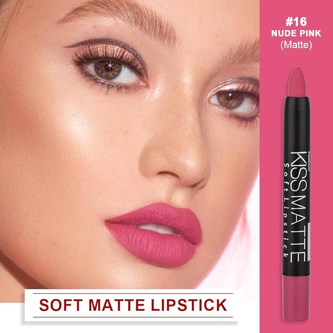evpct 1Pcs Baby Mauve Pink Matte Lipstick and Lip Crayon Liner Pencil Set for Women Lip Stain Long Lasting Waterproof labiales mate magicos 24 horas originales pintalabios permanente 24 horas 16