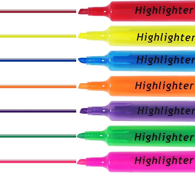 Aesthetic Highlighters 7 Pcs, Tank Style Highlighters Pastel Color, No Bleed Bible Highlighter Assorted Colors, Chisel Tip, Office School Supplies