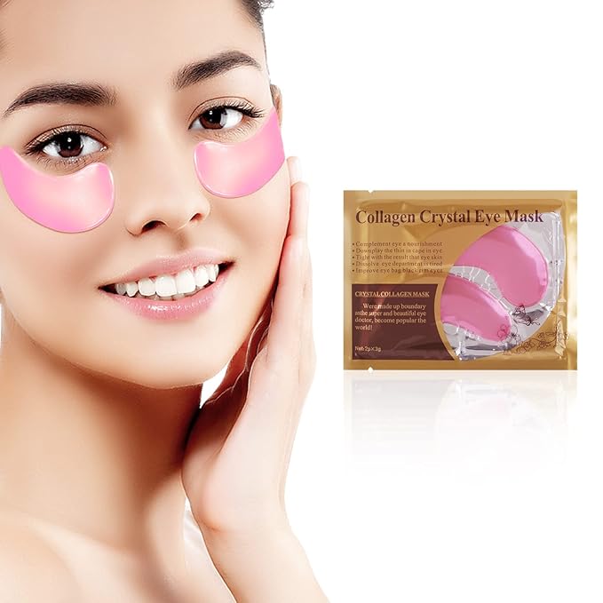 Lip Masks Sheet Moisturizing Crystal Collagen Pink Under Eye Mask Gel Anti-Aging Eye Patches Dark Circle Remover 30 Packs with Box,Pink