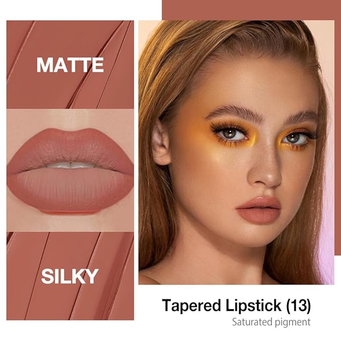 evpct Light Brown Gradient Matte Lipstick Lip Liner Crayon Combo Pencil Set for Women Long Lasting Waterproof, Nude Brown Matte Cream Lip Liner and Lipstick Combo Makeup, Flawless Gradual Ombre Effect