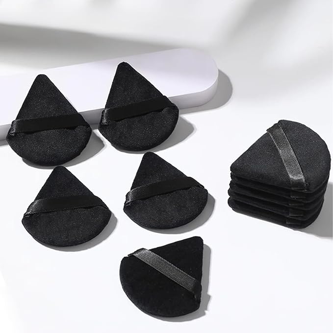 12 Pieces Powder Puff Face Triangle Powder Puff Soft Velour Makeup Puff Velour Puffs for Face Wet and Dry Cosmetic Foundation,Body Powder Blender Loose Mineral Powder Makeup Tool (Black,12 Pcs)