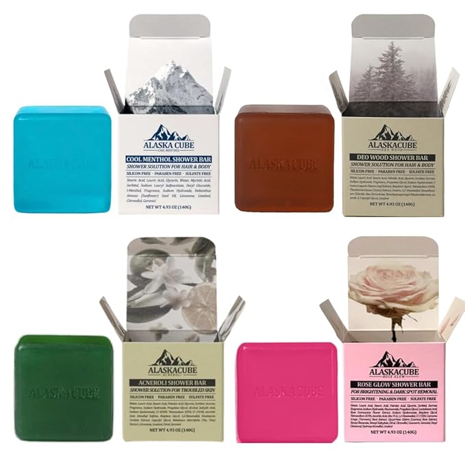 Luxury Shower Bar (Pack of 4) Perfumed Body Soap with Long-Lasting Fragrance Softens & Hydrates Skin Long Lasting Scent Rich Foam Bundle Value Set Body Wash Shampoo Deodorant