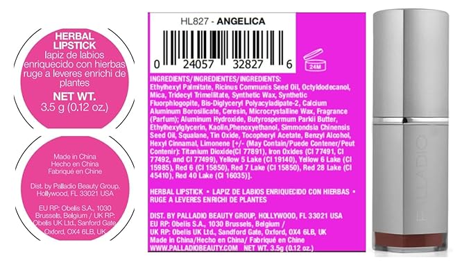 Palladio Herbal Lipstick, Rich Pigmented and Creamy, Infused with Aloe Vera, Chamomile & Ginseng, Prevents Lips from Drying, Combats Fine Lines, Long Lasting Lipstick, Angelica