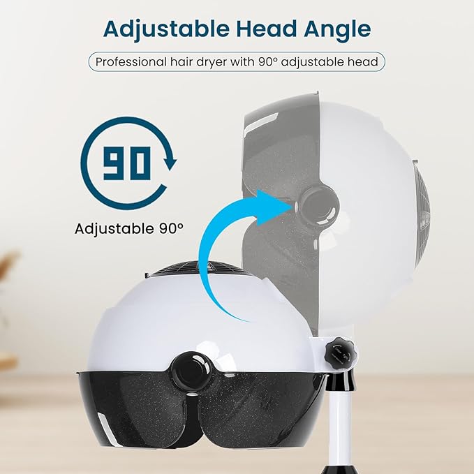 Hooded Hair Dryer, Professional Hood Dryer on Wheels, Sit Under Dryer, Standing Hair Dryer, White