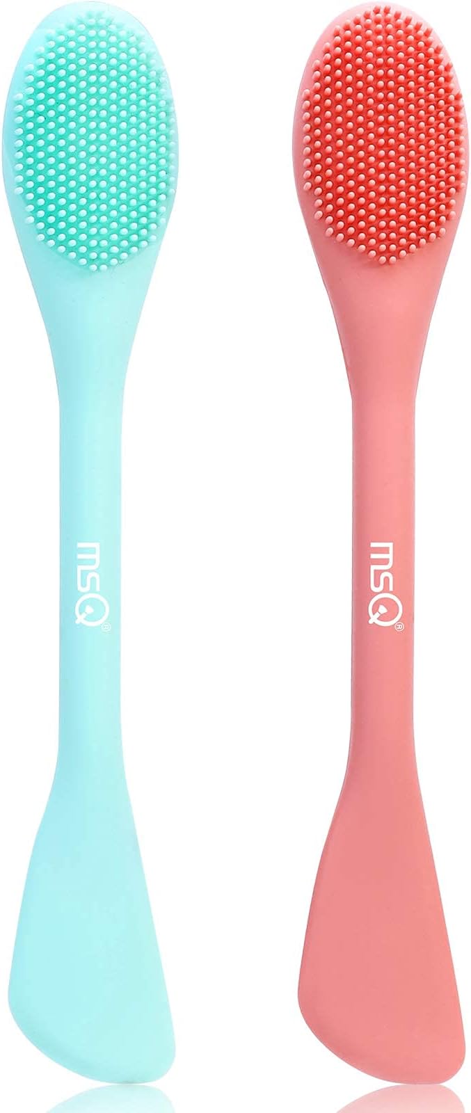 MSQ Silicone Face Mask Brush, Soft Facial Cleansing Scrubber, 2 Pack Double-End Facial Mask Brush for Mud, Clay, Charcoal Mixed Mask, DIY, Skincare Applicator Tools (Orange)