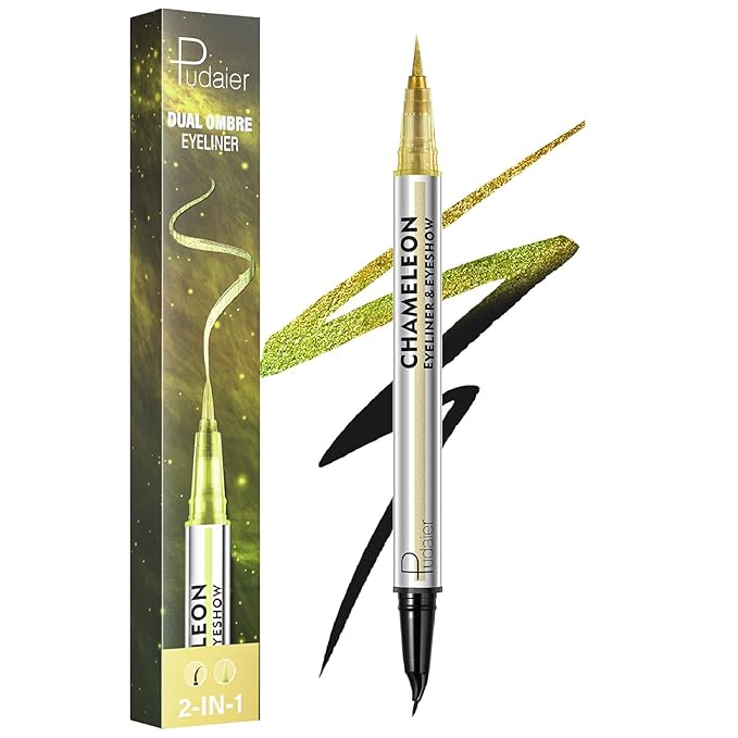 Pudaier Black and Multichrome Waterproof Liquid Eyeliner, Stay All Day Eye Liner Pen with Precise Tips for Women, Smudge-Proof & Transfer-Resistant, Vegan & Cruelty-Free
