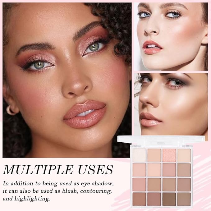 16Color Matte Shimmer Eyeshadow Palette, Natural Nude Dark Brown Champagne Gold Coffee Sparkly Eye Shadow Makeup, Warm Pastel Eyeshadows Long Lasting Waterproof Naturing-Looking Women Girls Eye Shadow