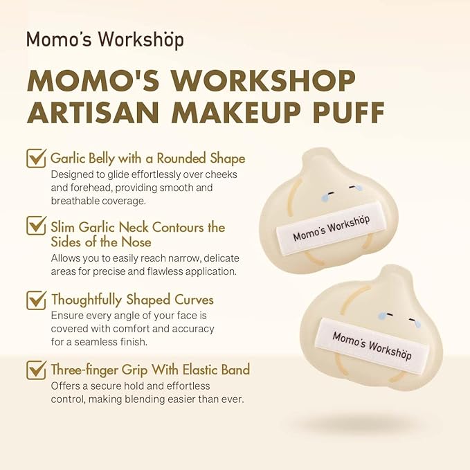 Momo's Workshop Garlic-Shaped Makeup Sponge-Hydropolyurethane Concealer Sponge Dry&Wet Use, PU Leather Handle for Liquid/Powder Foundation, 2pcs Beauty Sponges & Storage Case