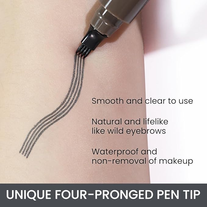 Eyebrow Ink Pencil by Brow Stylist -Micro 4 Point Brow Pen Lift & Snatch Eyebrow Pen Kits with 3 Eyebrow Stencil Long-Lasting Waterproof Natural Eyebrow Hair (B-2Pc 04# Gray)