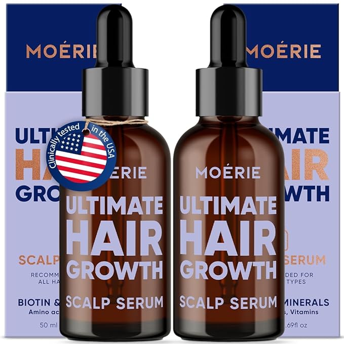 MOERIE Ultimate Hair Growth Serum for Natural Hair Regrowth & Thickening - Anti Thinning & Hair Loss Treatment for Women - Rapid Hair Growth Products - Scalp Oil Alternative - 1.69 fl oz, 2 pack