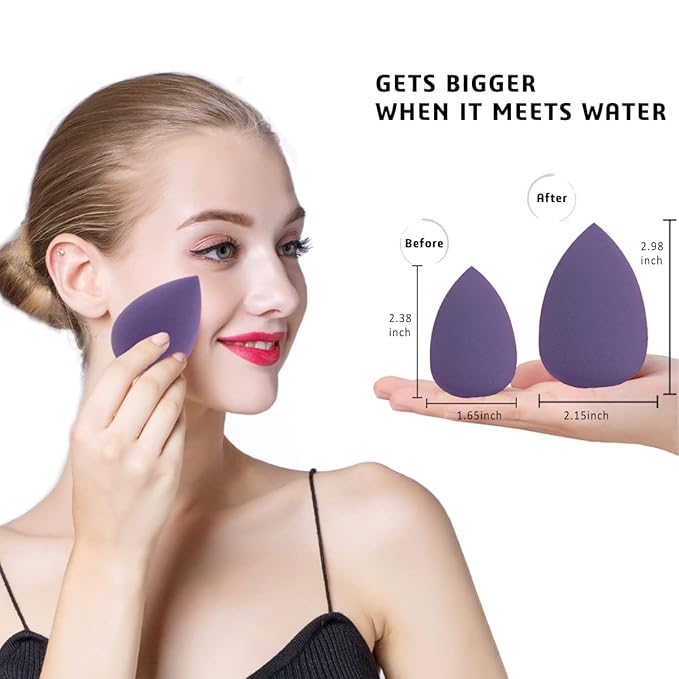 Makeup Sponges Set - Beauty sponges Blending Blenders with 1 Holder and Egg Case, Flawless for Cream, Powder and Liquid (Purple, 4Pcs+1Holder+ case)