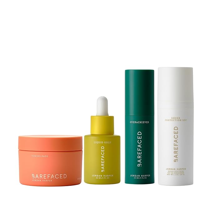 Barefaced Core Four (Retinoid Alternative) - Original Toning Pads, Liquid Gold, Overachiever, Sheer SPF
