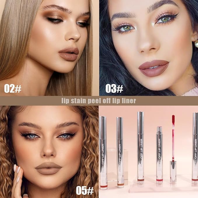3Pcs Matte Lip Stain Peel Off Lip liner with Tweezer, Peel Off Lip Stain, Long Lasting Waterproof Lipstick Lip Gloss Tattoo, Transfer-proof for All Skin Types (0.36 fl oz-02#+03#+05#)