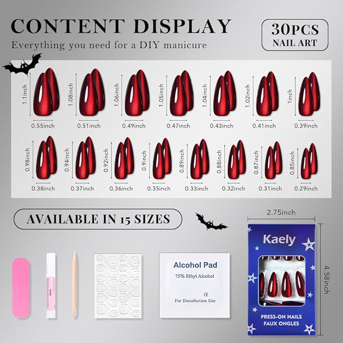 evpct Dark Red Cat Eye Press on Nails Almond Long, Stick on Glue on Nail Long Almond for Women Gift with Glue, Bloond Red Metallic Glitter Soft Gel Reusable Press on Acrylic Fake Nail with Designs