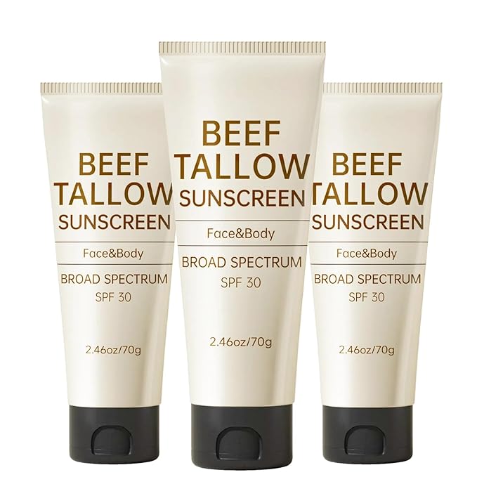 Tallow Sunscreen, Sunscreen for Face, SPF30 Natural Reef Safe Face Body Beef Tallow Sunblock, Non Greasy Clean Travel Sun Screen Sunblock for Outdoor Travel, 7.38 OZ,3 Pack