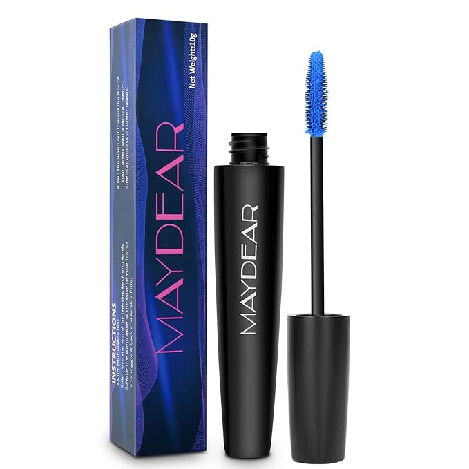Maydear Blue Waterproof Mascara for Eyelashes - Long Lasting Smudgeproof Color for Women, Fast Dry Lengthening Eye Makeup for Party and Stage Use