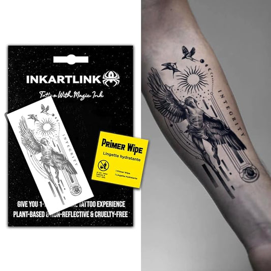 INKARTLINK Semi Permanent Tattoo, beautiful and realistic design, fun tattoo experience, cruelty-free, non-reflective, waterproof (Angel of Peace)