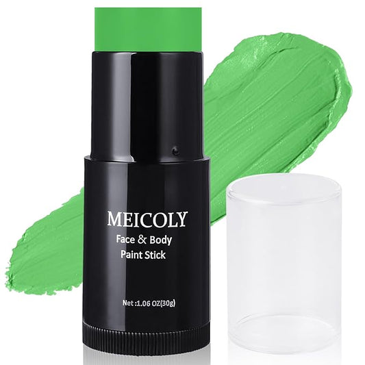 MEICOLY Lime Green Face Body Paint Stick,St Patricks Day Accessories,Light Green Face Paint,Hunting Camo Paint,Halloween SFX Cosplay Witch Makeup for Kids and Adults,Eye Black Stick