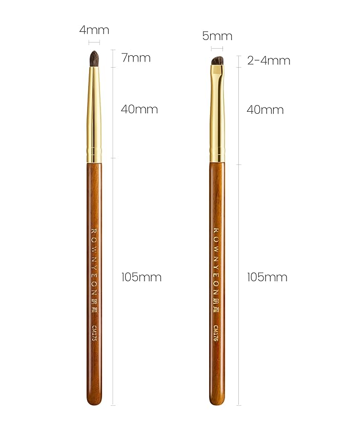 Desert Oak Series Aegyo-Sal Brush Duo - Under-Eye Highlight & Contour Set with Pony Hair, Bubinga Handle (CM175 + CM176)