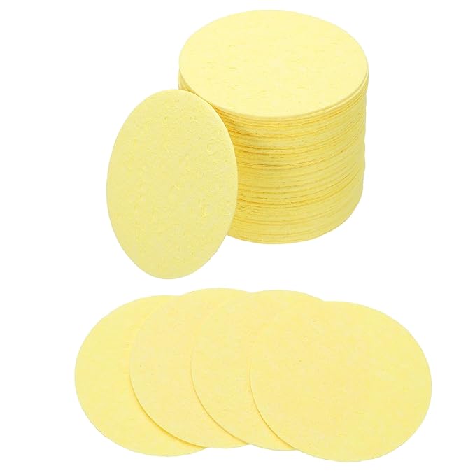 uxcell 50 Count Compressed Facial Sponges Round Face Cleansing Sponges Pads for Daily Skincare Routines at Home, Kitchen(Yellow)