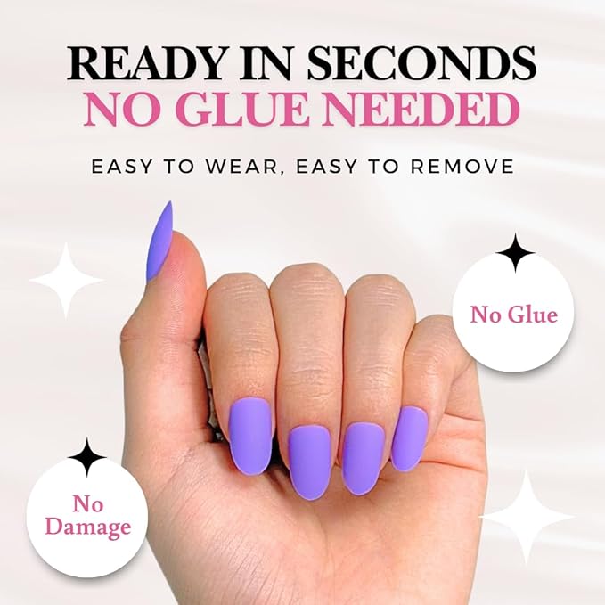 Perfect Look Press On Nails - Matte Orchid | No Glue One-Day Short Oval Nails, Matte Purple Style for Daily Chic - 24 Pcs Nail Kit with Adhesive Tabs
