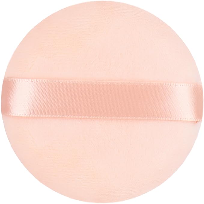 2Pcs Extra Large Body Powder Puff & Luxury 6" Glass Jar Dusting Powder Container with Puff for Women Bath Powder Puffs Perfect for Talcum or Loose Powder (Beige 6" Only Puff)