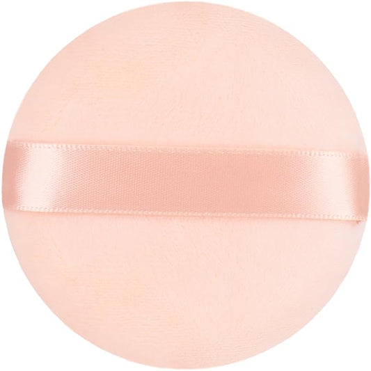 2Pcs Extra Large Body Powder Puff & Luxury 6" Glass Jar Dusting Powder Container with Puff for Women Bath Powder Puffs Perfect for Talcum or Loose Powder (Beige 6" Only Puff)