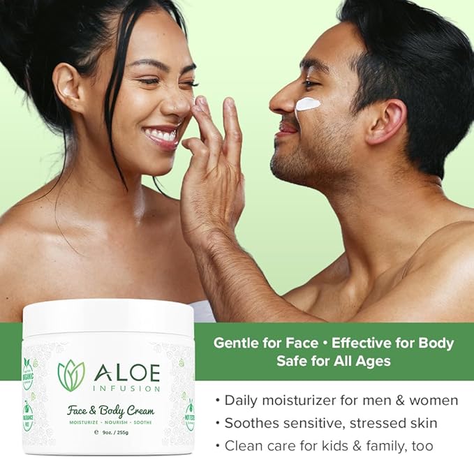 Aloe Infusion Aloe Vera Face & Body Cream – Natural Moisturizer for Dry, Sensitive & Irritated Skin – Hydrating, Non-Greasy Lotion with Shea Butter & Manuka Honey – After-Sun Care & Eczema Cream