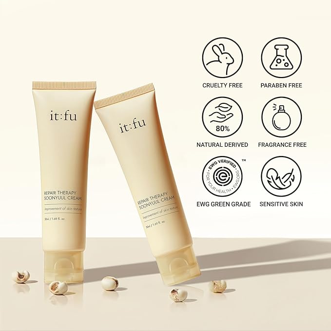 ITFU Repair Therapy Soonyuul Cream | Coix (Yulmu) Seed Grain, K-Beauty Moisturizer for Closed Comedone Acne, Whitehead Remover & Skin Barrier Repair, Acne Prone Skin Treatment, 1.69 fl. oz / 50ml