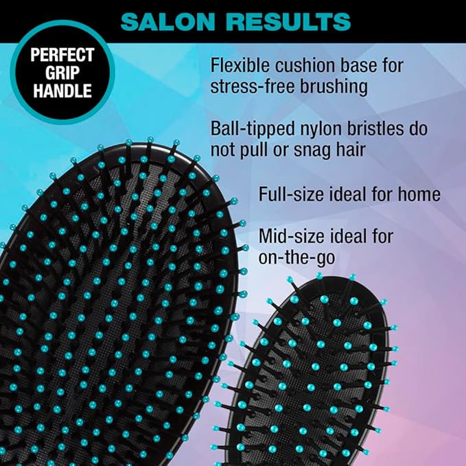 Conair Salon Results Hairbrush, 1 Travel Hairbrush and 1 Full Sized Brush, Hairbrushes for All Hair Types (Pack of 3)